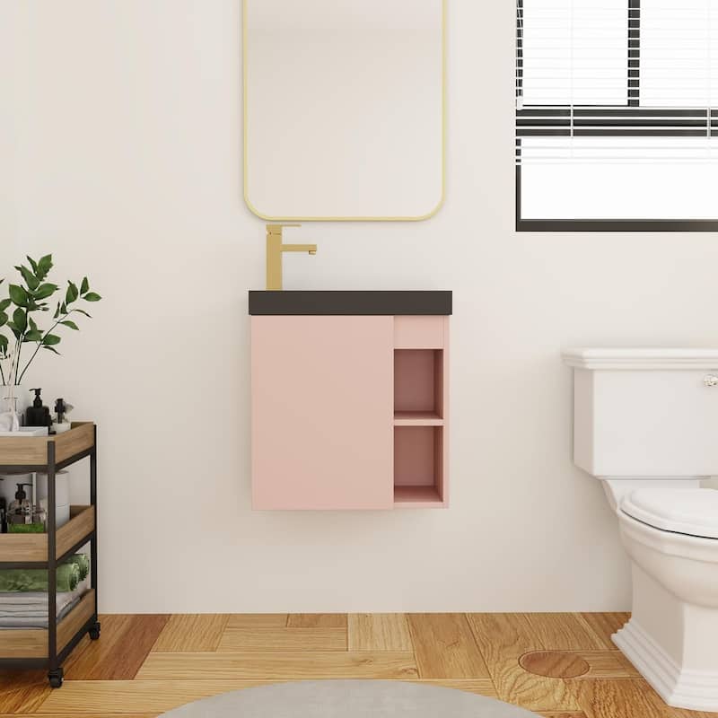 BNK 20"/24"/30" Single Sink Bathroom Vanity with Soft Close Door or Right Side Shelves, Modern Floating Vanity - 20"X10" - Pink