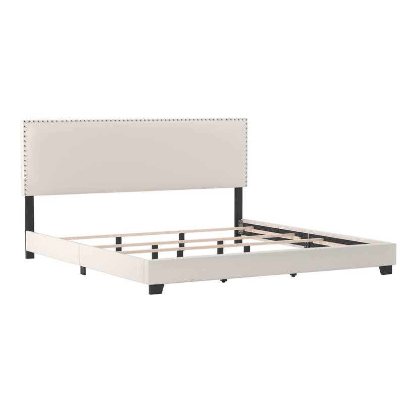 Gayle Nailhead Trim Faux Leather Upholstered Bed, by Hillsdale