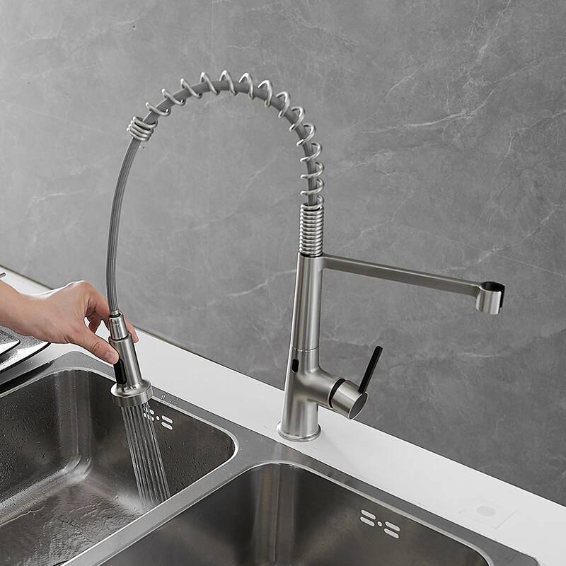 Brushed Nickel Pull-Out Single-Handle Kitchen Faucet
