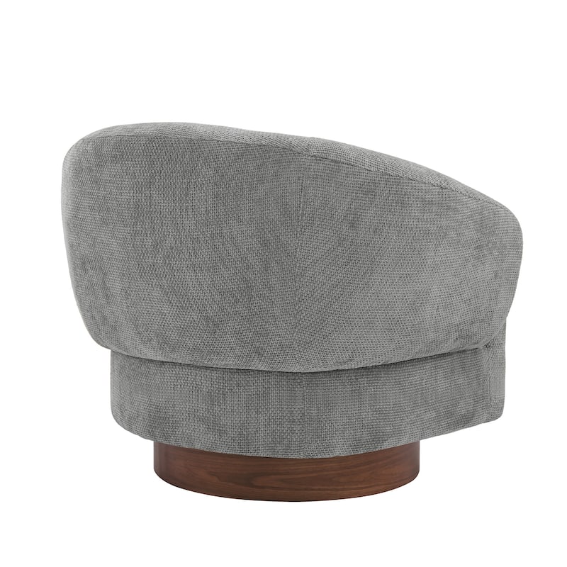 Modern Wooden Swivel Chair with Soft Chenille Barrel Accent Chair Upholstery Armchair Living Room Chairs