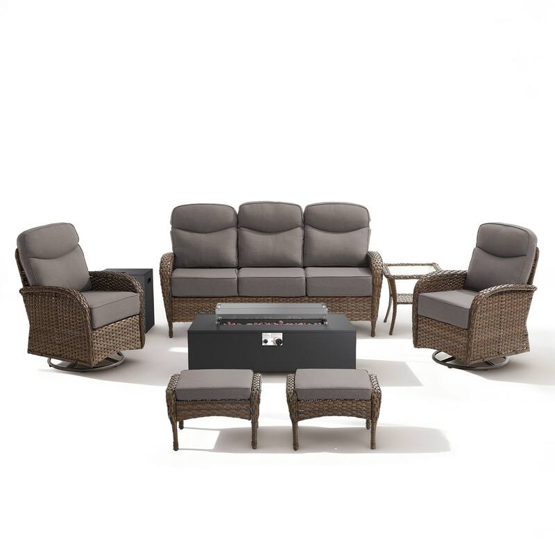 Meyreso 7-Piece Wicker Outdoor Patio Fire Pit Sofa Set with 6-Inch Thick Cushions