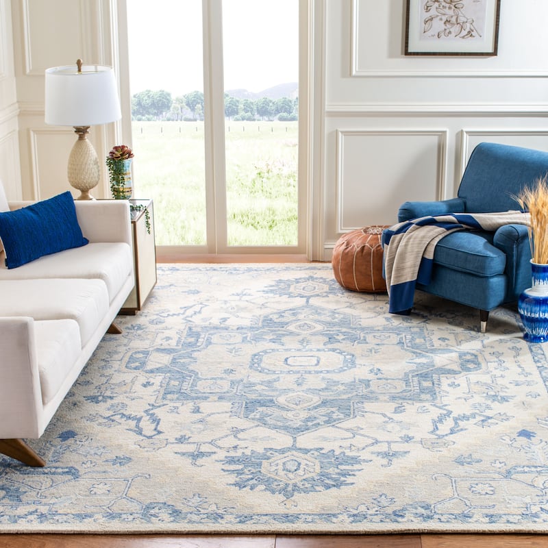 SAFAVIEH Handmade Micro-Loop Gulseven Medallion Wool Rug - 8' x 10' - Ivory/Blue
