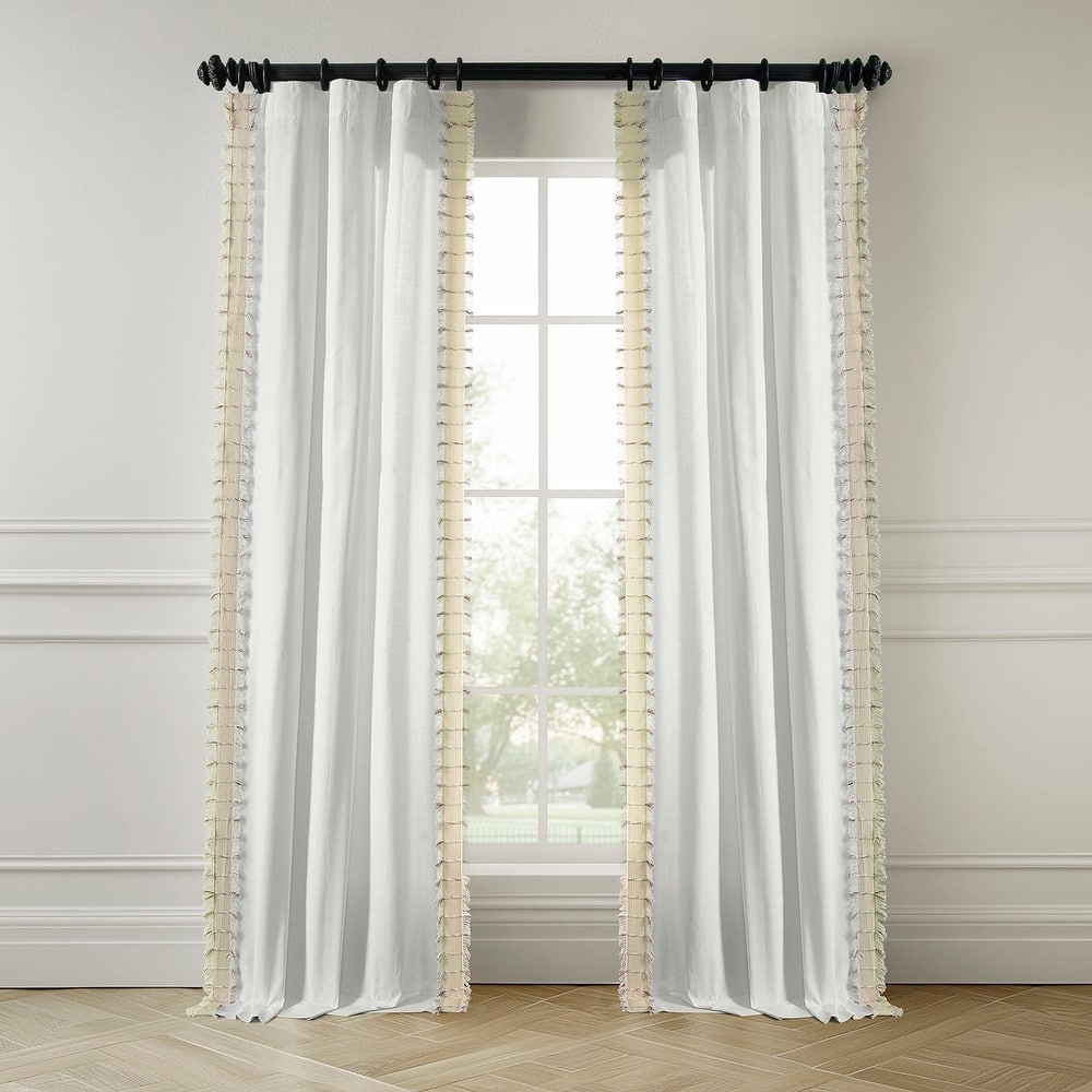 Exclusive Fabrics Bordered Textured Cotton Curtains For Bedroom & Living Room Curtains - Single Panel Drapes