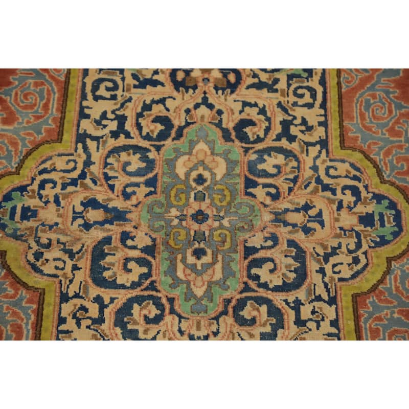 Hand Knotted Oriental 100% Wool Carpet Traditional Floral Oranges & Rust Kerman Area Rug - 12' 0'' X 8' 9''
