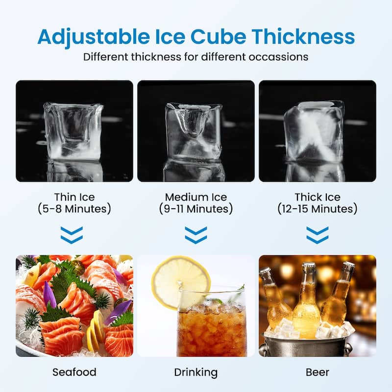 Commercial Ice Maker Machine 150lbs/24H Stainless Steel Under Counter with 33lbs Ice Storage Capacity - 15.7"D x 17.6"W x 31.4"H
