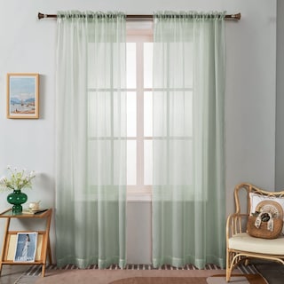 Serenta Solid Voile Curtain Set Long Rod Pocket Sheer Window Curtains
