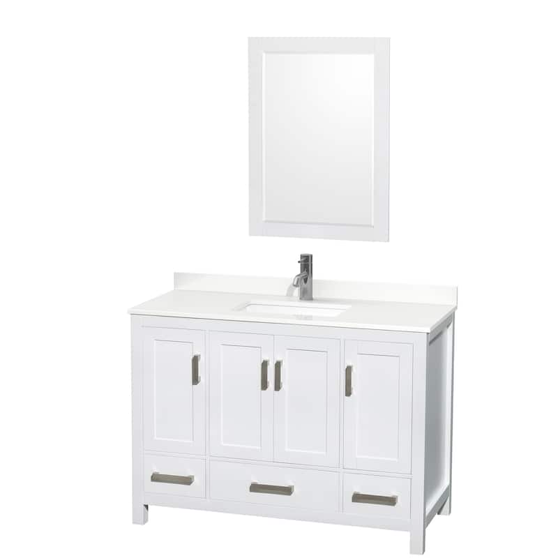 Sheffield 48-inch Single Vanity, Single Hole Quartz Top,24-inch Mirror - White, Chrome Trim, White Quartz Top