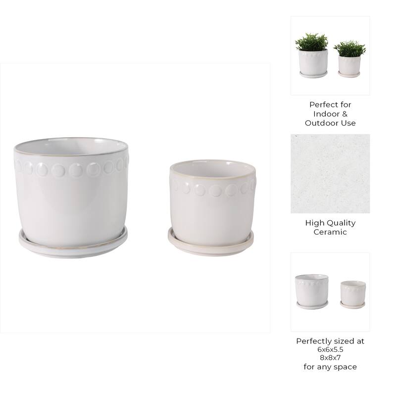 Ceramic Bubble Trim Flower Pots and Planters - Set of 2, 8",6" - 8.0"