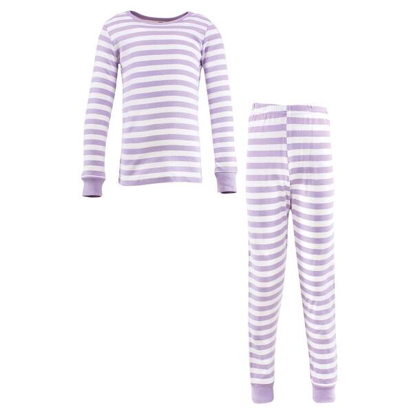 slide 1 of 1, Hudson Baby Infant Girl Cotton Pajama Set, Lilac Stripe 12-18 Months - Lilac Stripe