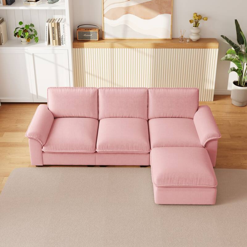 102" L-Shaped Chenille Sectional Sofa with Movable Ottoman