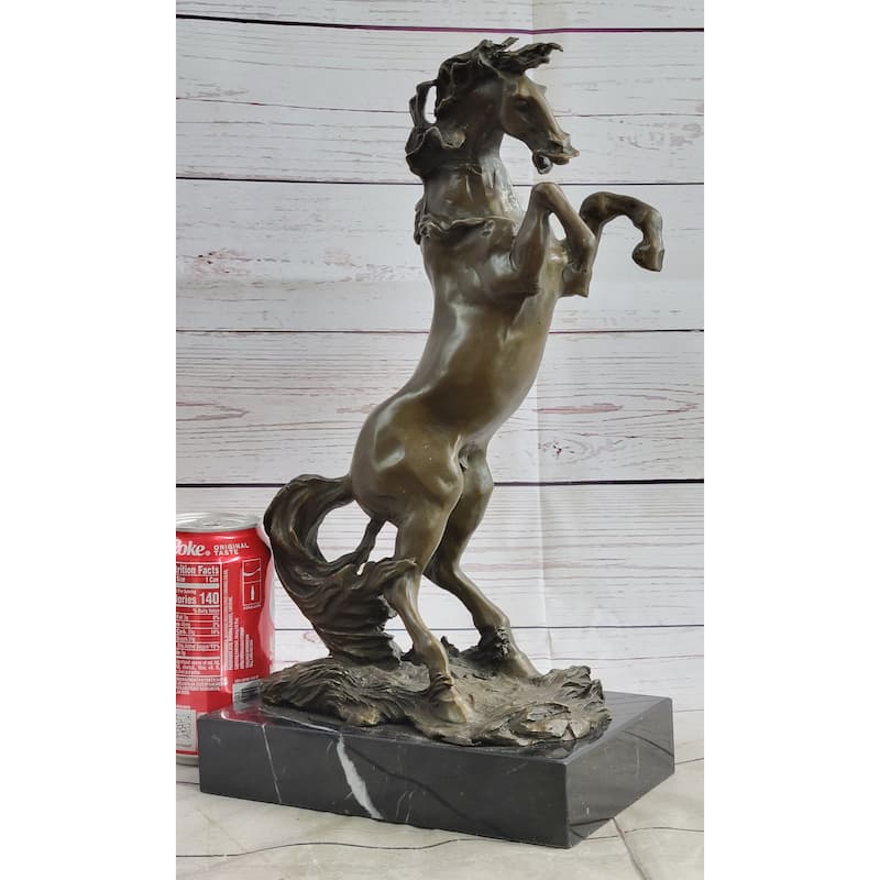 Rearing Imitative Horse Bronze Metal Statue Sculpture Figure On Marble Base