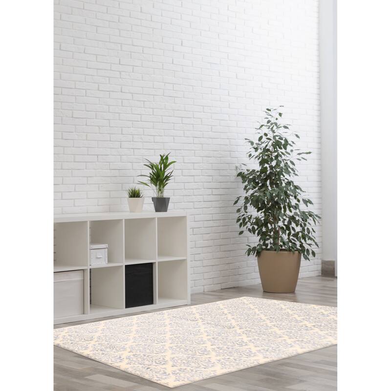 ECARPETGALLERY Hand Loomed Elysian Cream Viscose, Wool Rug - 4'10 x 7'11