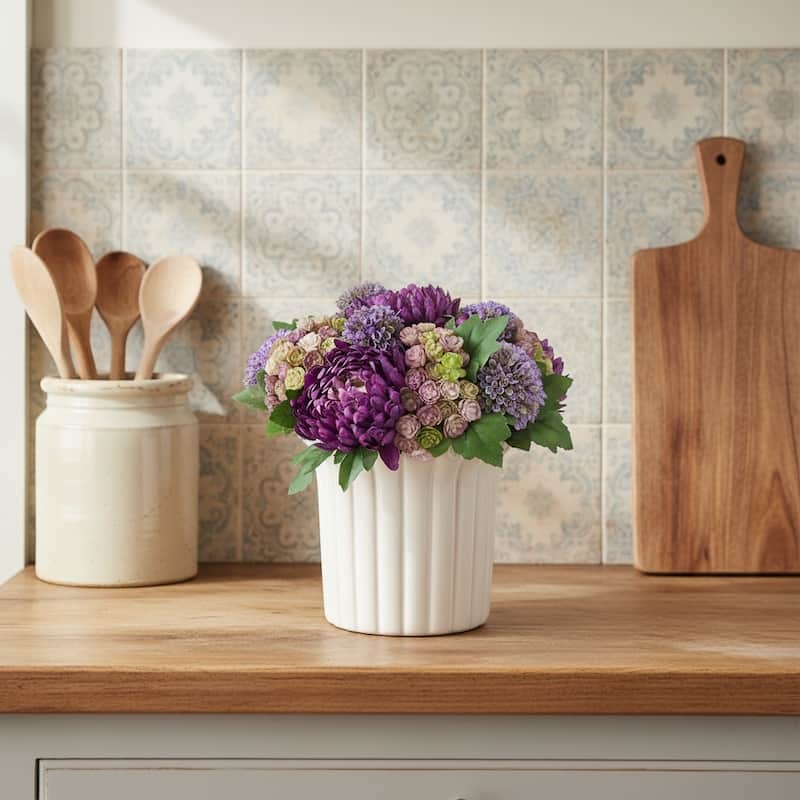 Floral Centerpiece with Dahlias, Mums and Succulents - 9