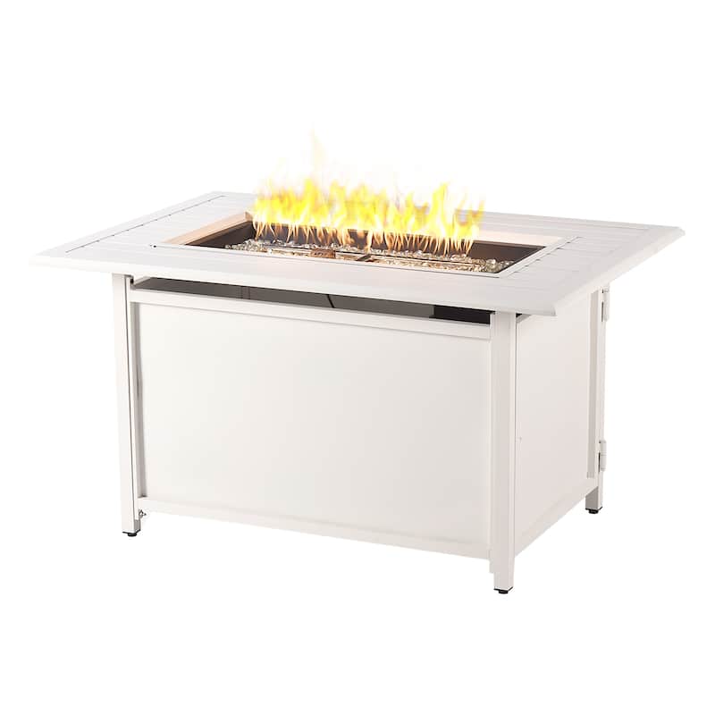 Rectangular 46 in. x 31 in. Aluminum Propane Fire Pit Table, Glass Beads, Two Covers, Lid, 57,000 BTUs - N/A