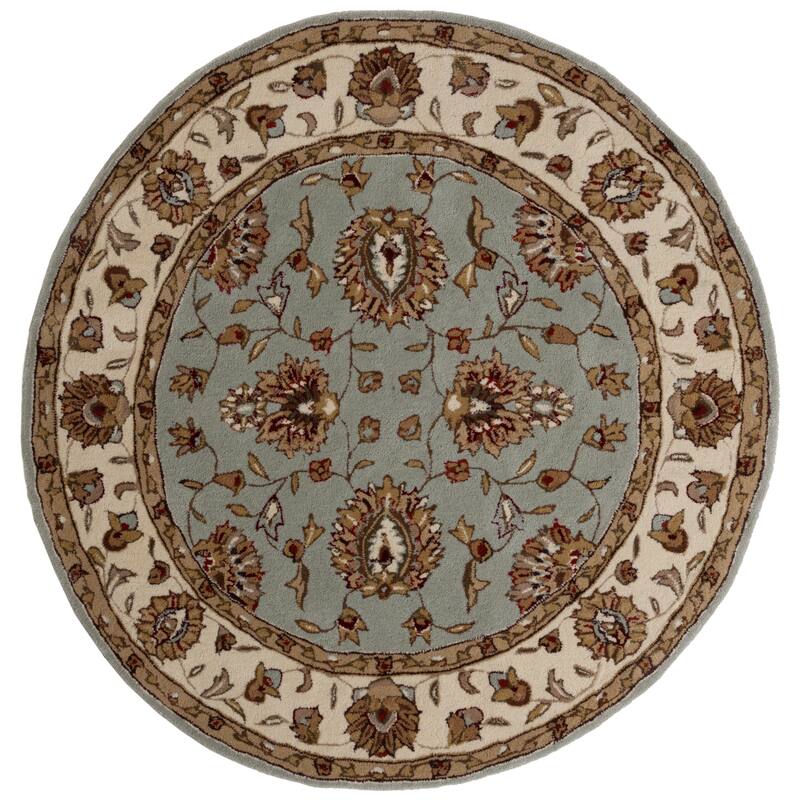 SAFAVIEH Handmade Total Performance Felisha Oriental Rug - 6' Round - Light Blue/Ivory