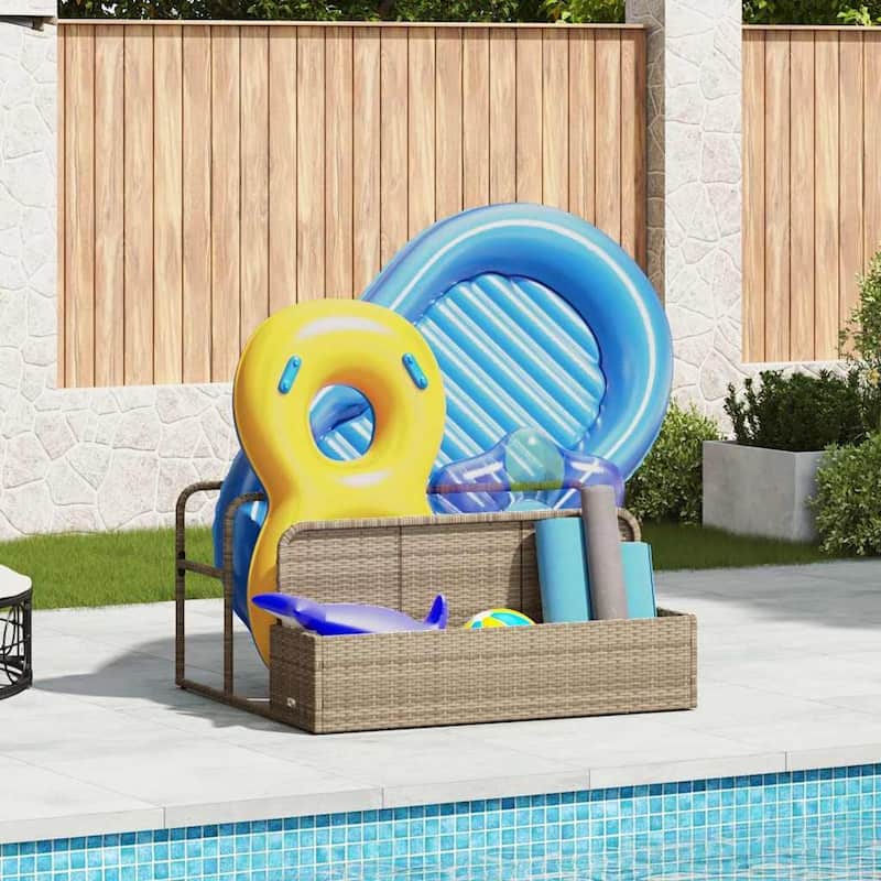 vidaXL Poolside Float Storage Beige/Black/Grey PE Rattan - 39.4 x 43.3 x 22.4 - Beige