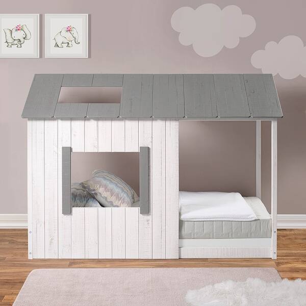 slide 2 of 29, Distressed Rustic Twin House Floor Bed White/Grey