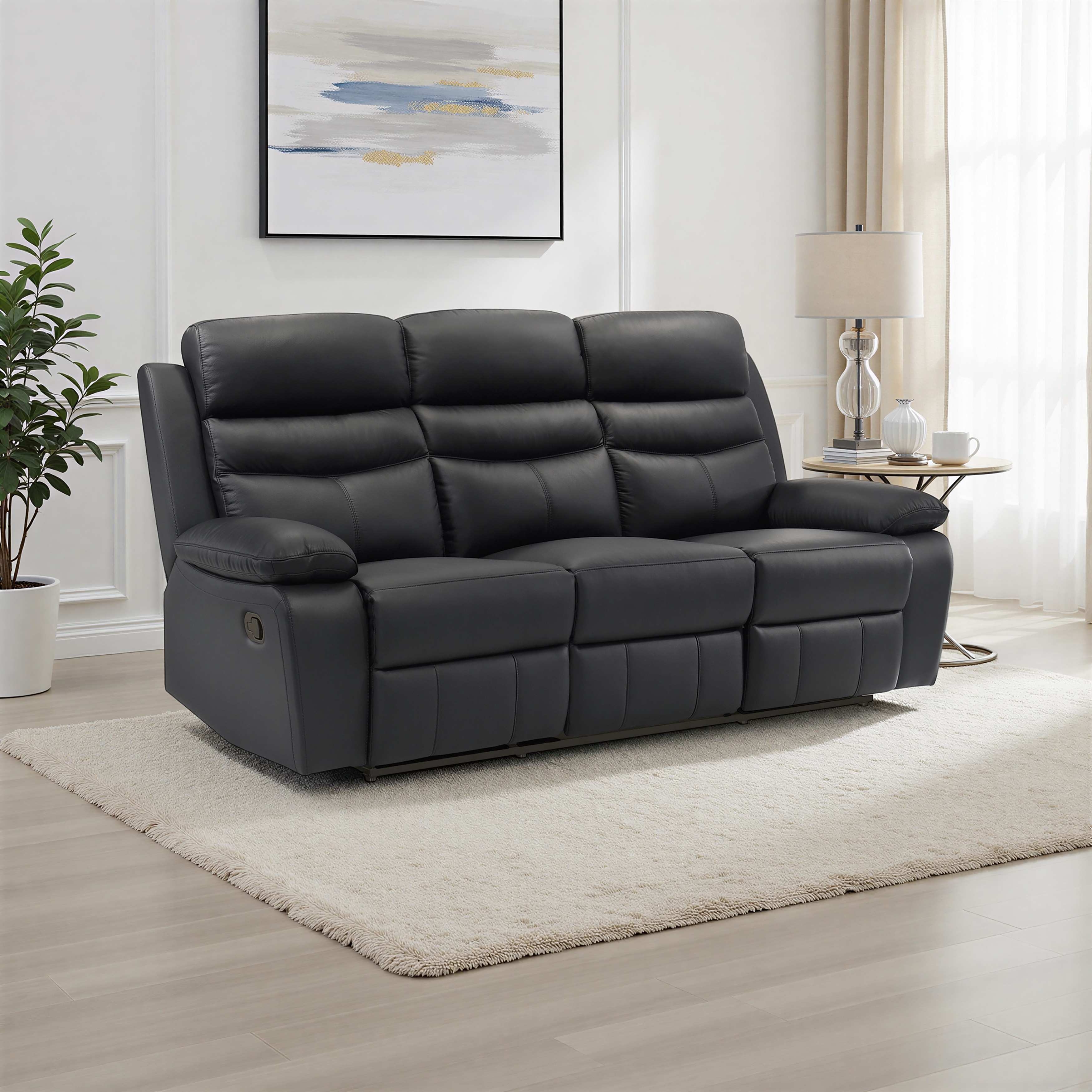 Peperomia 86.5" Leather Manual Double Reclining Sofa - Removable Seats