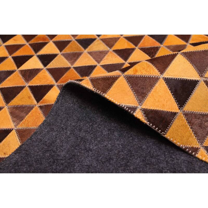 ECARPETGALLERY Handmade Cowhide Patchwork Orange Leather Rug - 8'0 x 10'0