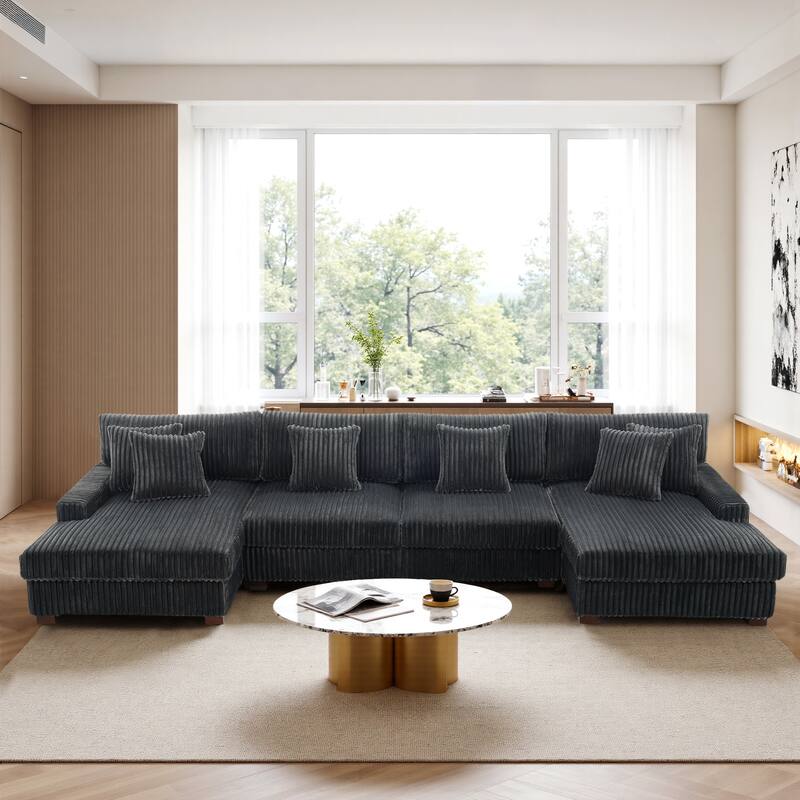 Cotton Flannel 3-Seat Modular Sectional Sofa with Chaise