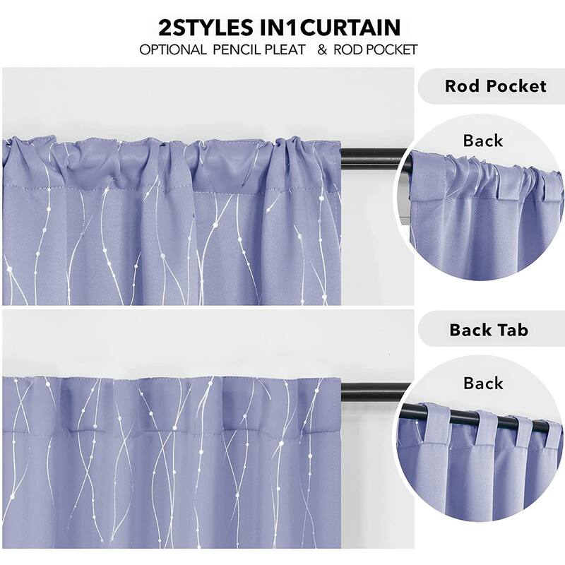 Deconovo Back Tab Silver Lines with Dots Curtain Panel Pairs(2 Panel)