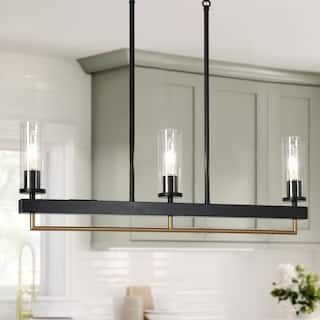 Modern Tradition 3-Light Chandelier Black Gold Kitchen Island Light Fixture with Clear Glass Shades for Dining Room