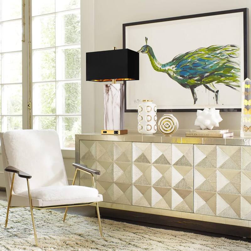 Touch Control Table Lamps Set of 2, Bedside Lamp with 2 USB Ports 1 AC Outlet, 3-Way Dimmable Lamp Shade for Living Room