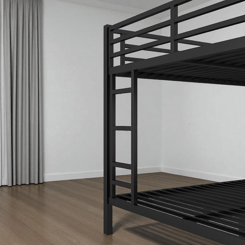 Metal Queen over Queen Bunk Bed for Teens and Adults, Heavy-Duty Noise-Free Frame with Dual Ladders and Guardrails