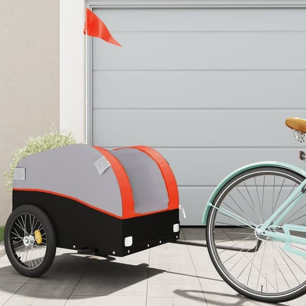 slide 2 of 61, vidaXL Bike Trailer Kids Bicycle Cargo Wagon Buggy Carriage Cycle Trailer Iron 49.6" x 24.8" x 24.8" - Black and orange