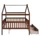 preview thumbnail 5 of 13, Walnut Full Size Wooden House Bed with Two Drawers and Fence