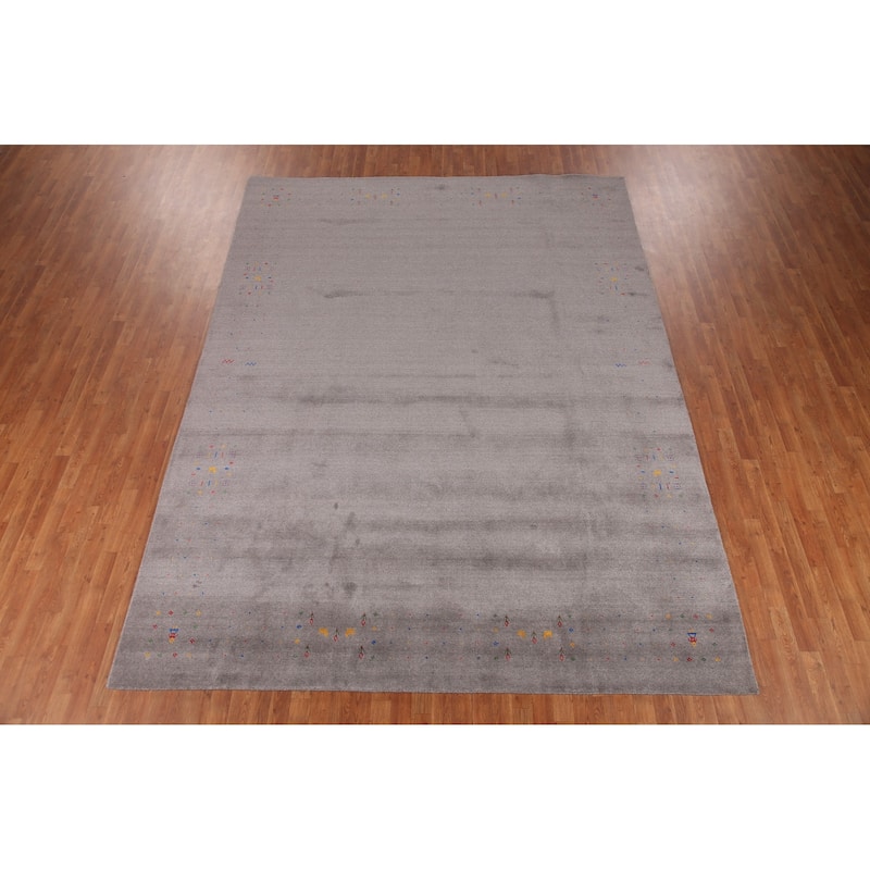 Gray Tribal Gabbeh Oriental Handmade Wool Carpet - 9'0" x 12'0"