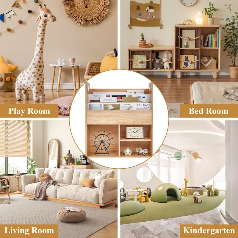 VECELO Kids Bookshelf, Wooden Toy Storage Cabinet Organizer or Kids Room, Bedroom, Nursery, Kindergarten, Bookcase with Shelves