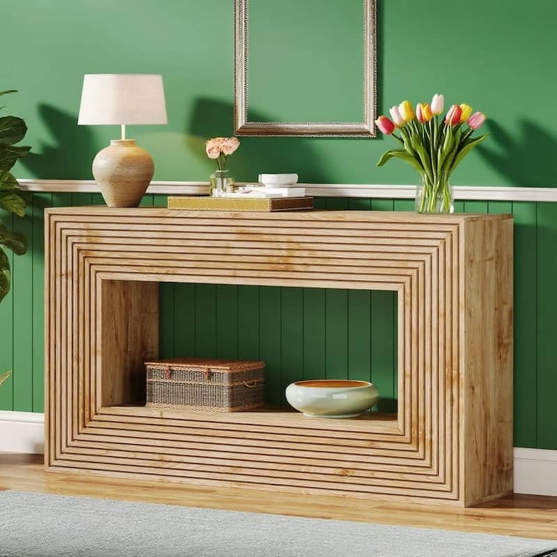 MDF Console Table with Fluted Front and Rustic Farmhouse Design - 59” L x 11.81” W x 33.46” H