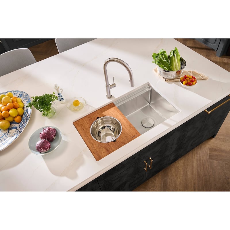 Ruvati 33-inch Workstation Two-Tiered Double Ledge Kitchen Sink Undermount 16 Gauge - RVH6222ST