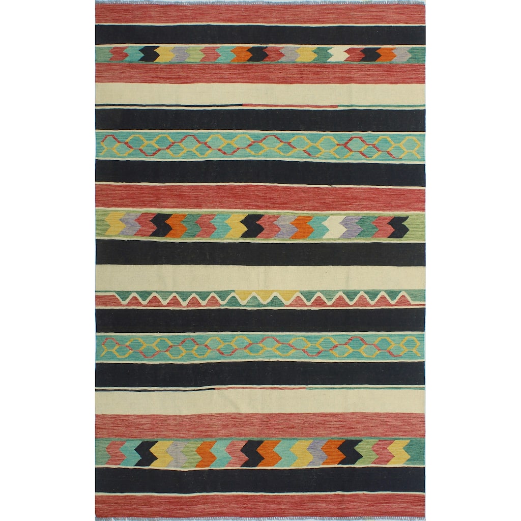 Modern Flatweave Violeta Ivory/Black Rug - 6'6" x 10'0"