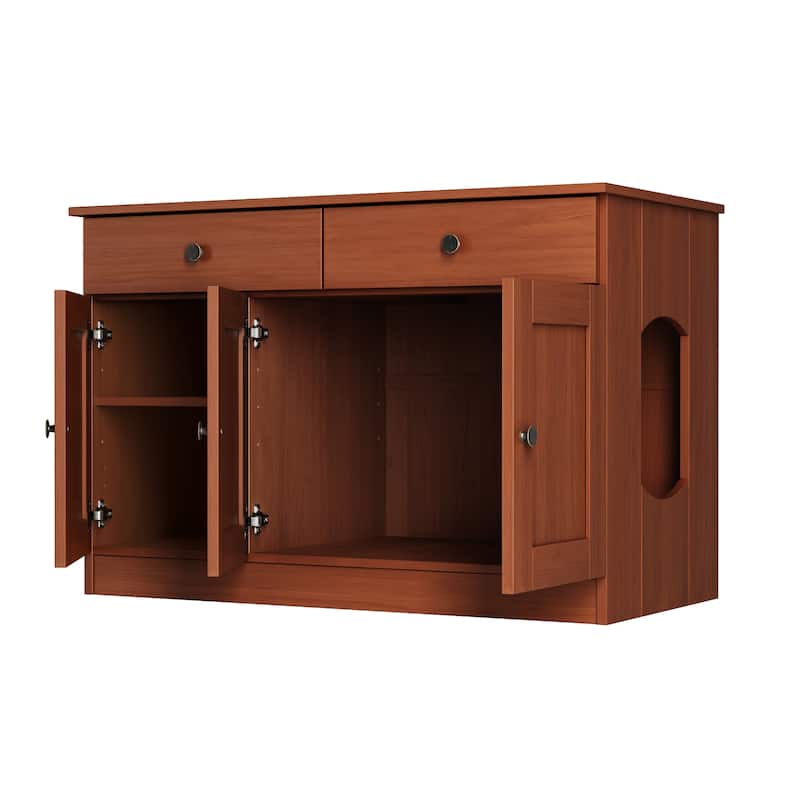 Palace Imports 100% Solid Wood Ziva 3-Door Cat Litter Box Enclosure with 2-Drawers