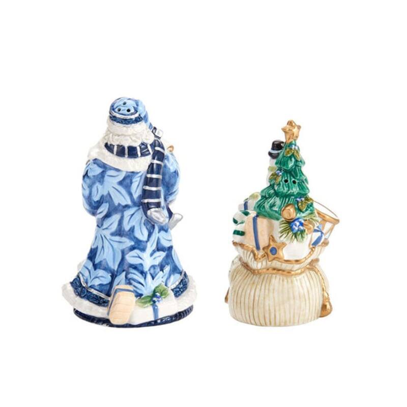 Fitz and Floyd Holiday Home Santa Salt and Pepper Set - Salt Shaker 2.75" by 5", Pepper Shake 2.5" by 4.5"