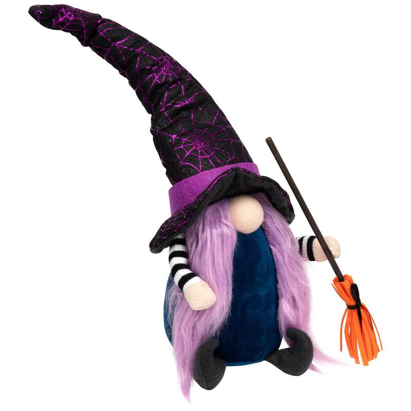 Gnome Witch with Broom and Pointy Hat Halloween Figure - 14"