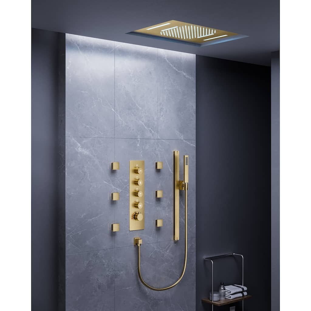 Multi-Function Thermostatic Shower System – Rainfall, Waterfall, Body Jets & LED Smart Control - 15*23
