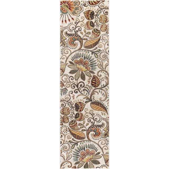 Alise Rugs Caprice Transitional Floral Area Rug - 2'3'' x 10' Runner - Ivory