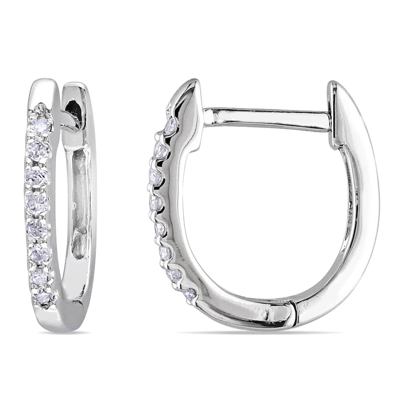 Miadora 10k White Gold 1/10ct TDW Diamond Huggie Hoop Earrings - 12.7 mm x 1.5 mm x 11.5 mm - 12.7 mm x 1.5 mm x 11.5 mm
