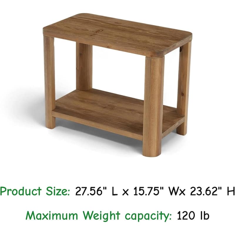 Solid Wood End Table, Farmhouse Side Table with 2-Tier Storage Shelf, Rectangle Bedside Nightstand