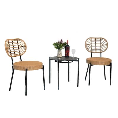 3 Pieces Of Luxury Outdoor Wicker Furniture - Patio Bistro Style Table And Chair Combination,Weather-resistant PE Wicker