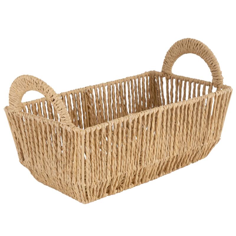 Simplify Vertical Weave Storage Basket with Round Handles - Small Shelf