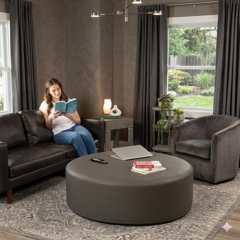 Jaxx Candler Round Couch Ottoman Large Coffee Table & Foot Rest, 44-Inch