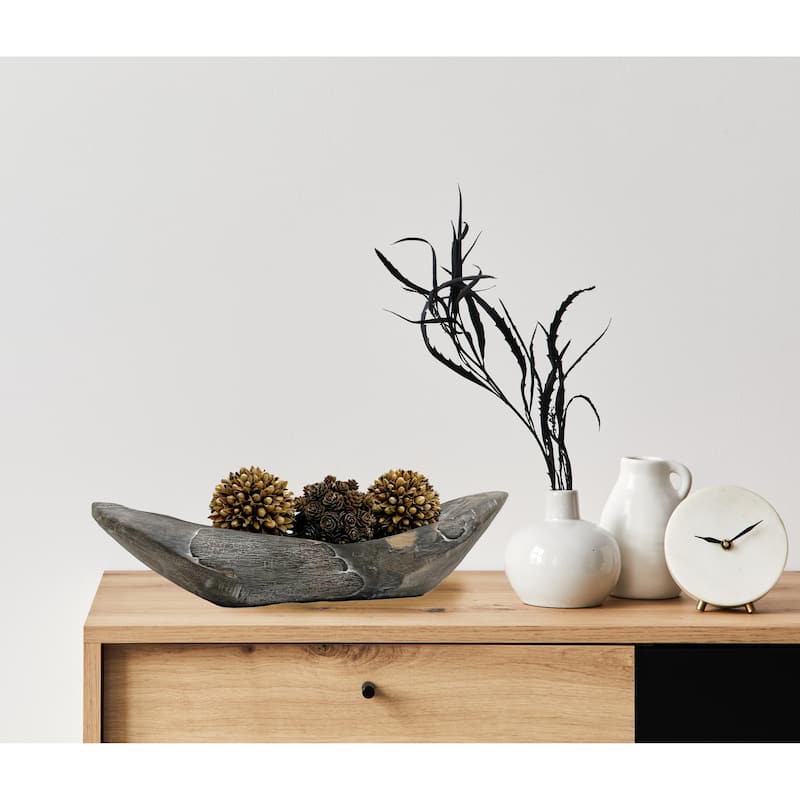 Set of Decorative Wood Bowl in Brown with Preserved Pinecone Topiary Balls - SET5