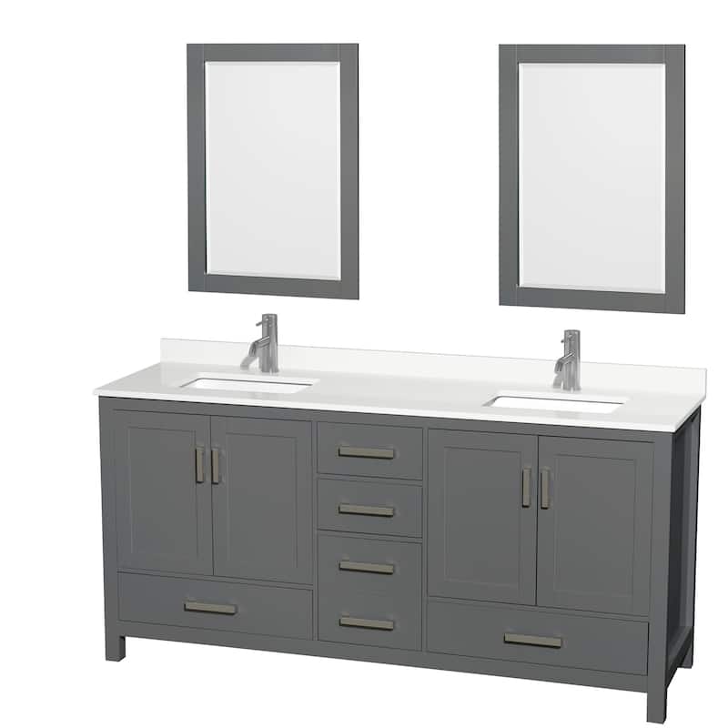 Wyndham Collection WCS141472D-QTZ-UNSM24 Sheffield 72" Free Standing - Dark Gray / White Quartz Top / Brushed Chrome