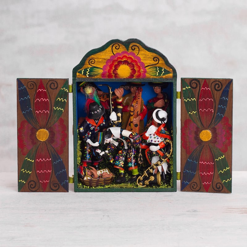 Novica Handmade Tarma Nativity Wood And Ceramic Retablo