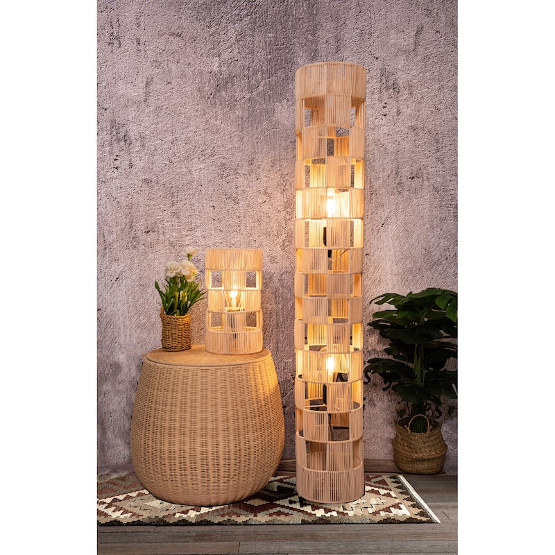 2-Lights handcrafted Natural Modern Rattan Floor Lamp - 47" Tall
