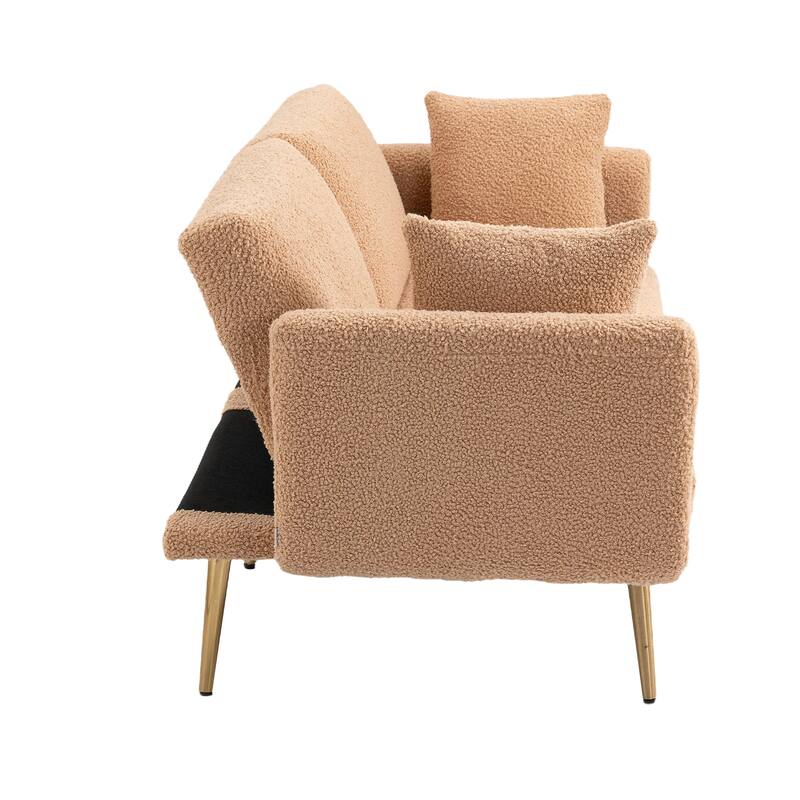 Modern Teddy Upholstered 2-Seater Sofa Bed with 7 Golden Metal Legs